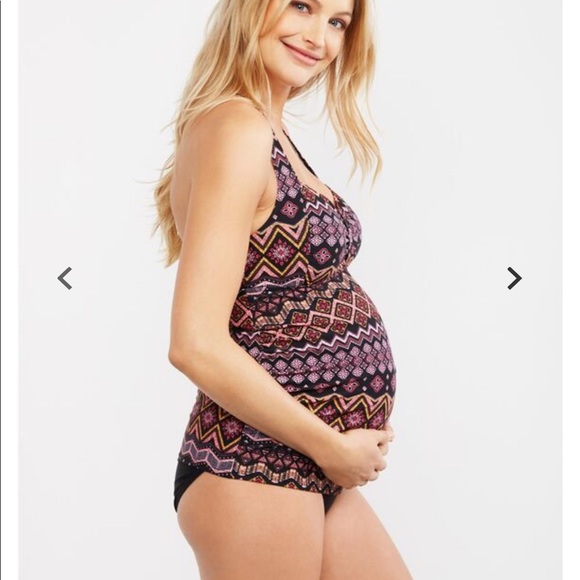 Motherhood Cross Back Ruched Maternity Swim Top - Picture 2 of 4